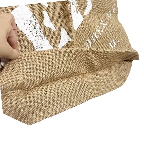 FEED Projects Burlap Tote Bag Natural White Handles Large Reusable Shopping - Picture 5 of 10